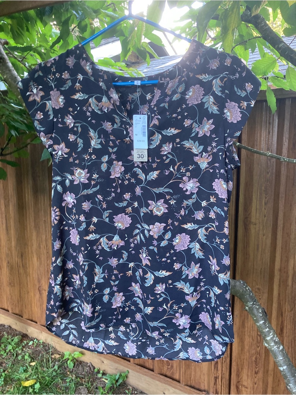 Reitmans Black Blouse with Lavender Floral Print
